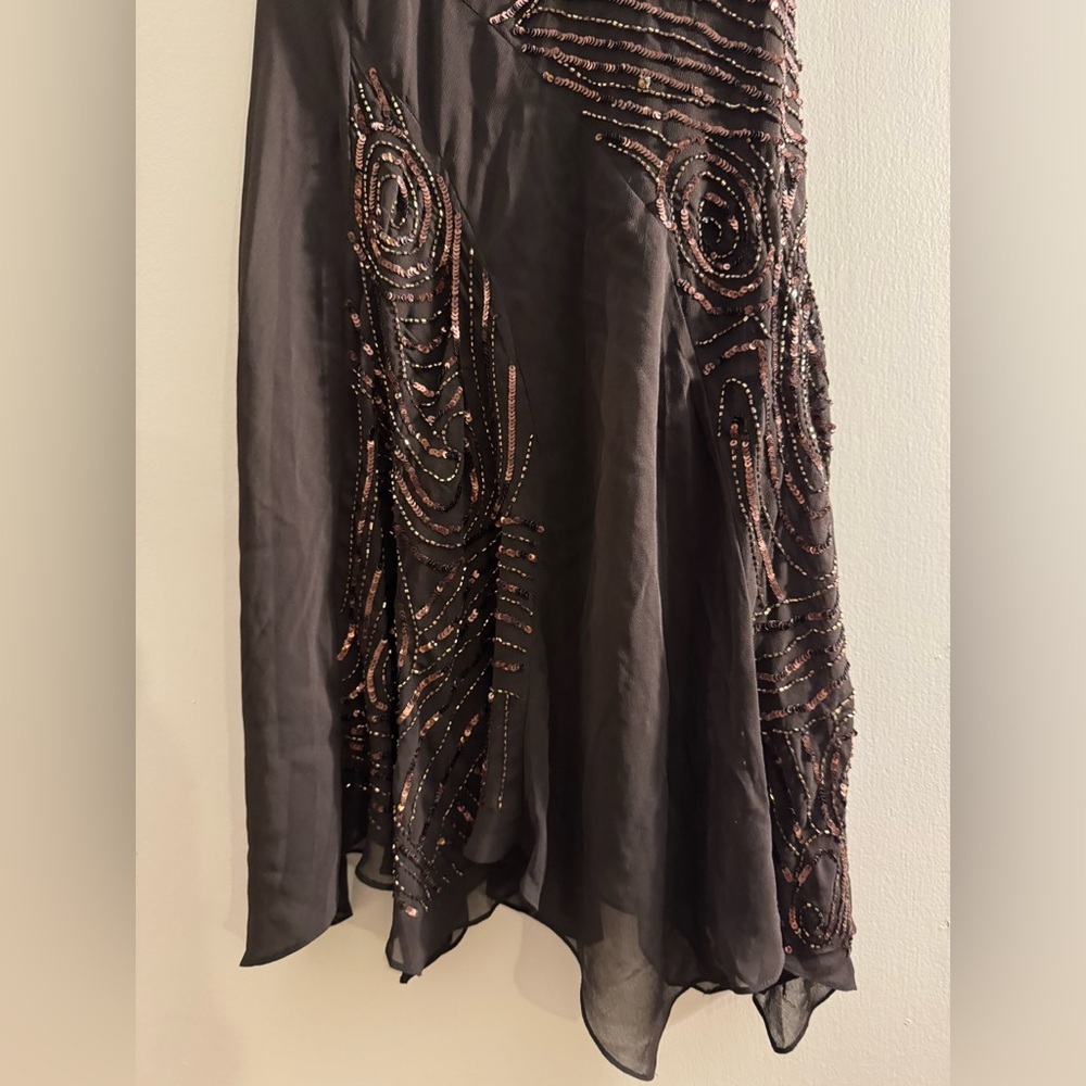 90s Eva Blue Cocktail Maxi Dress Brown Embellished Sequin Fairy Party Dress 10 - Picture 3 of 6